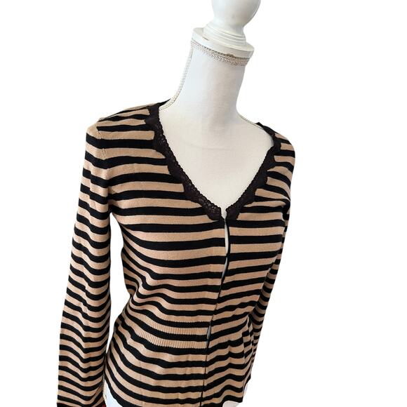 INC International Concepts Striped Cardigan Sweater Black Tan M - Picture 2 of 5